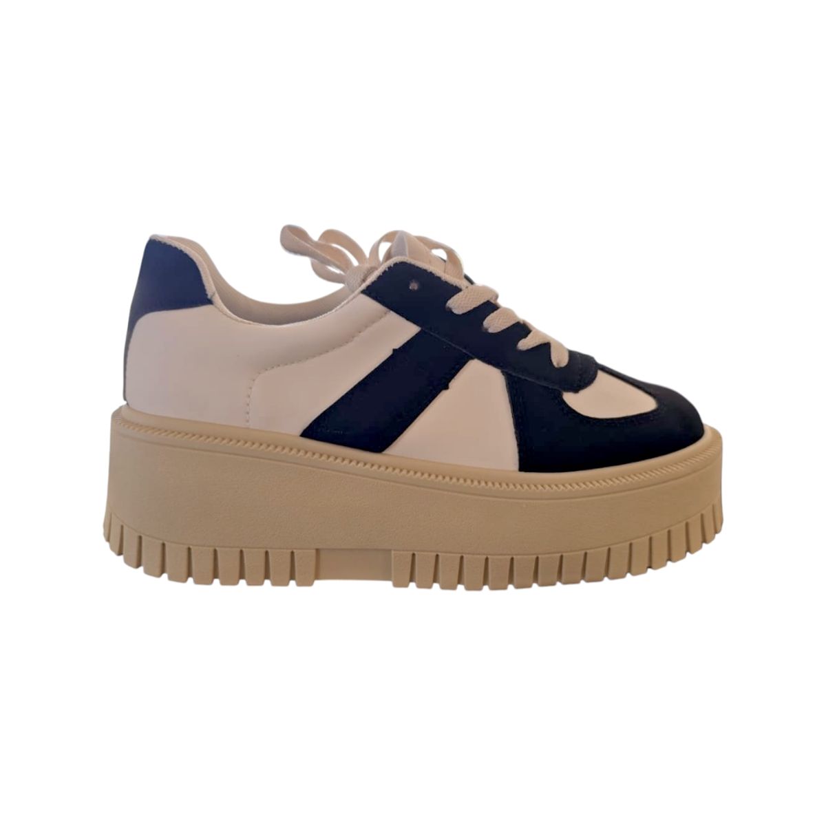 HERIEL - Zapatilla Blanca y Negra Plataforma Mujer