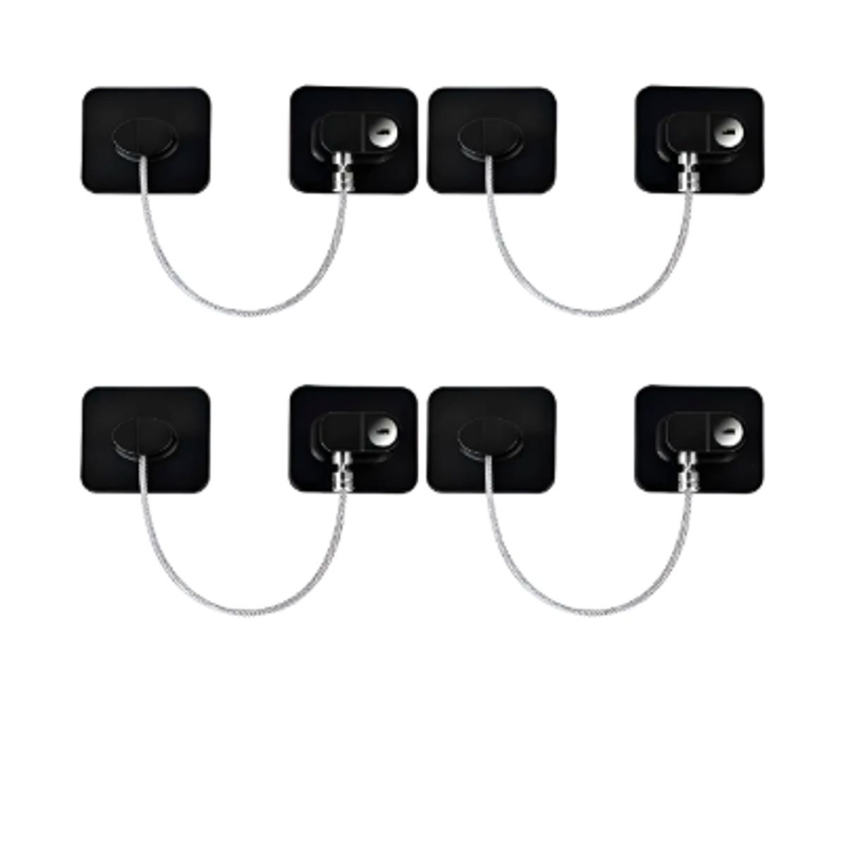 GENERICO - 4pcs Seguro Niños Cable Acero Refrigerador Ventanas Y Puerta Negro