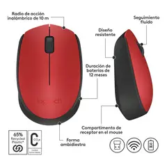 LOGITECH - Mouse Inalambrico M170 Rojo Rojonegro