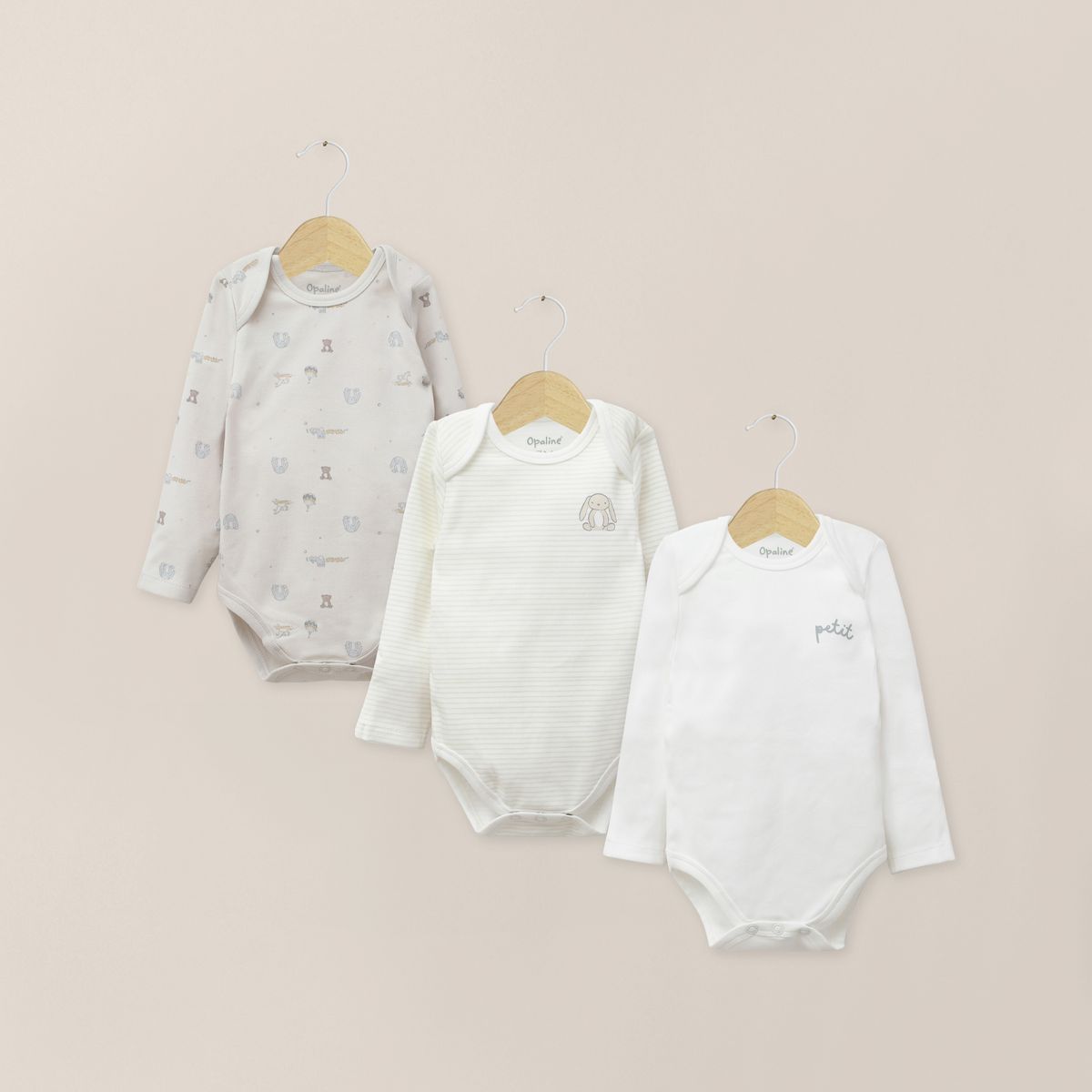 OPALINE - Pack Bodies Bebe Niño Beige