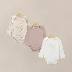 OPALINE - Pack Bodies Bebe Niño Gansos Beige