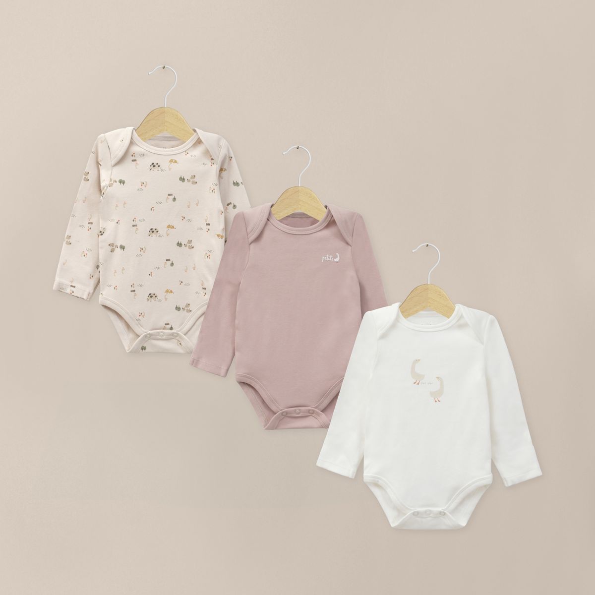 OPALINE - Pack Bodies Bebe Niño Gansos Beige