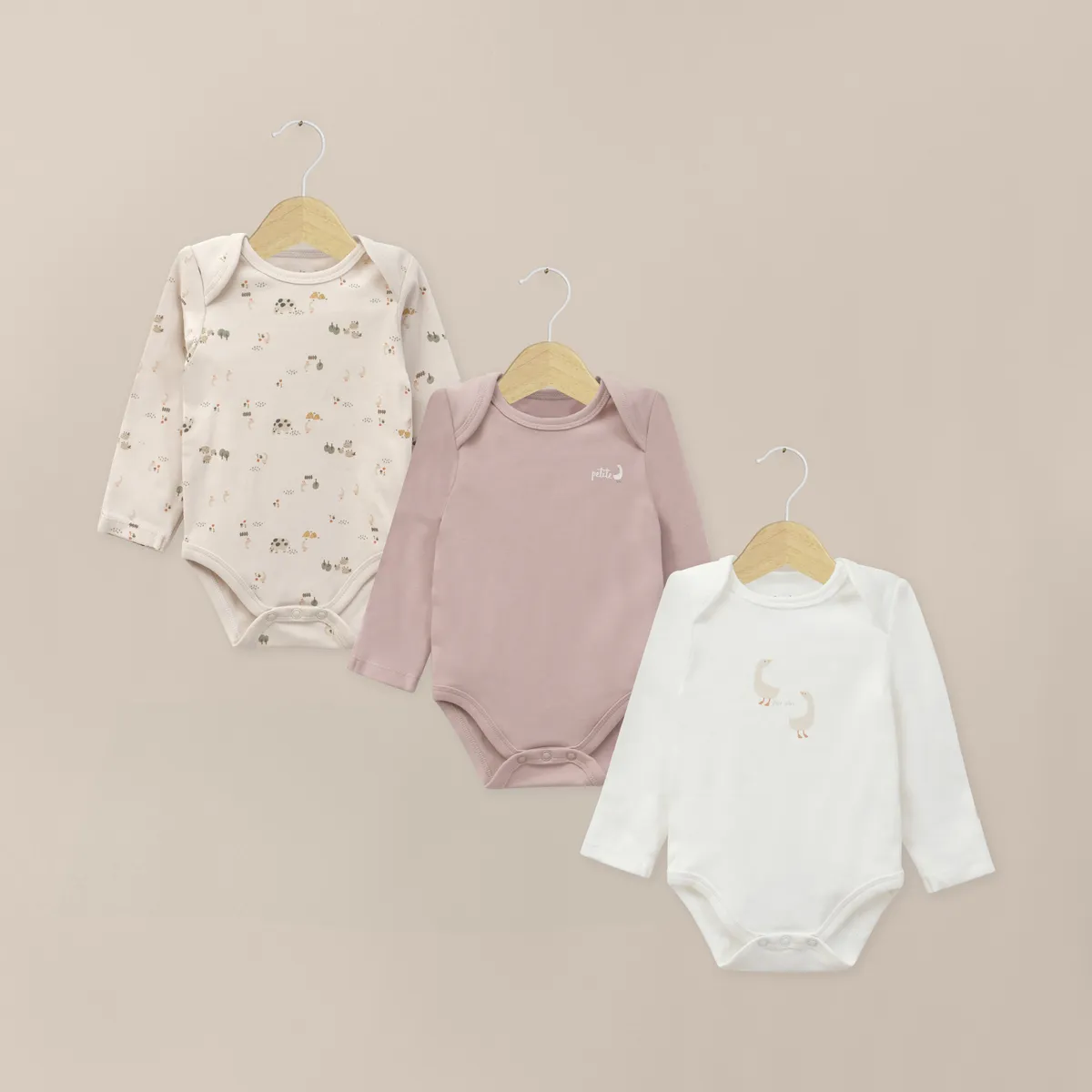 OPALINE - Pack Bodies Bebe Niño Gansos Beige