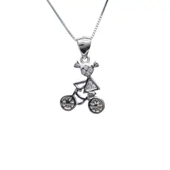 JOYAS LANDEROS - Collar Niña Bicicleta 45cm Rodinado Plata 925