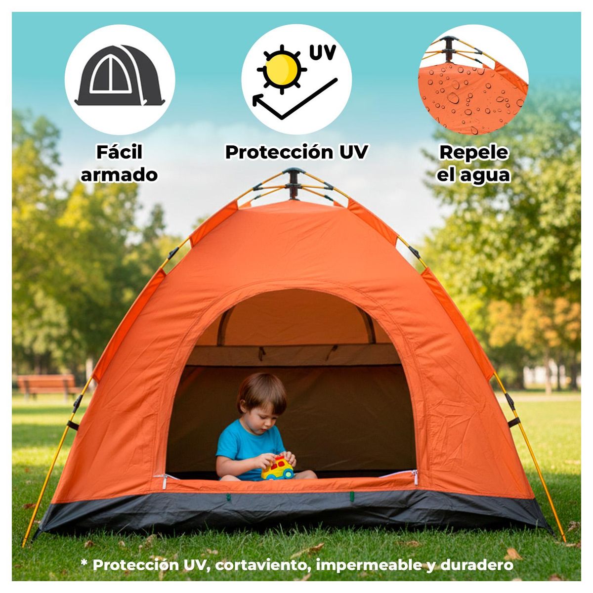 GLOBAL LATIN GROUP - Carpa 2 Metros para Camping Impermeable UV camping y Resistente - Azul