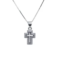 JOYAS LANDEROS - Collar Cruz Calada 45cm Rodinado Plata 925