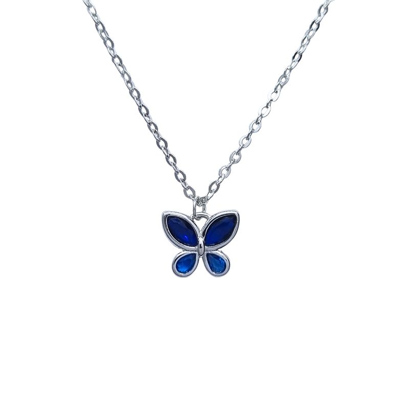 Collar Mariposa Azul Rodinado Plata 925 Azul 45