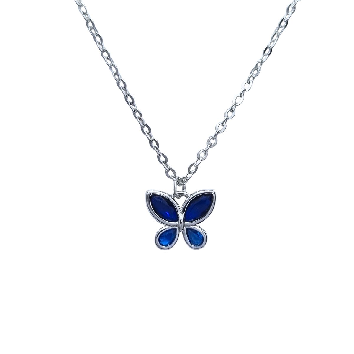 JOYAS LANDEROS - Collar Mariposa Azul Rodinado Plata 925