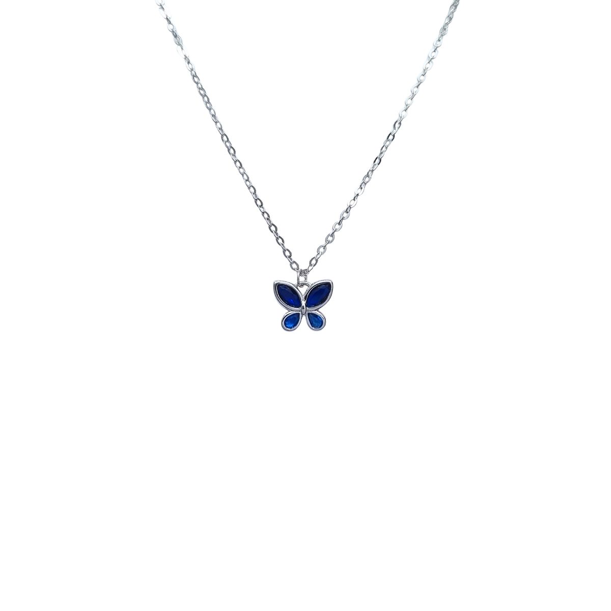 JOYAS LANDEROS - Collar Mariposa Azul Rodinado Plata 925