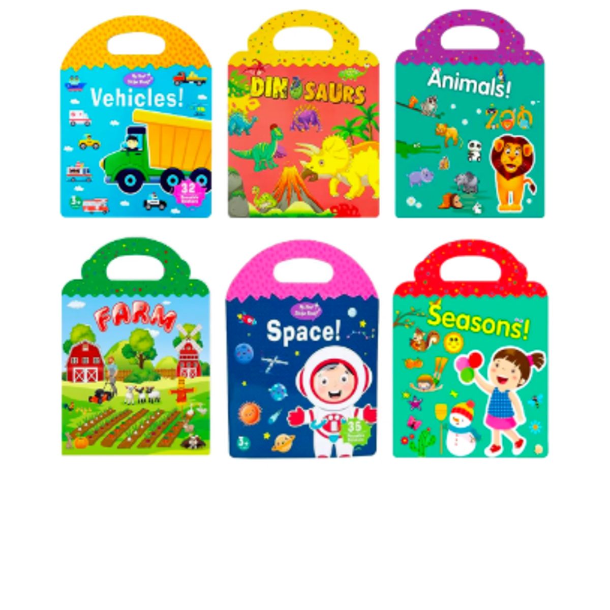 GENERICO - Set 6 Libros De Stickers Reutilizables Para Niños