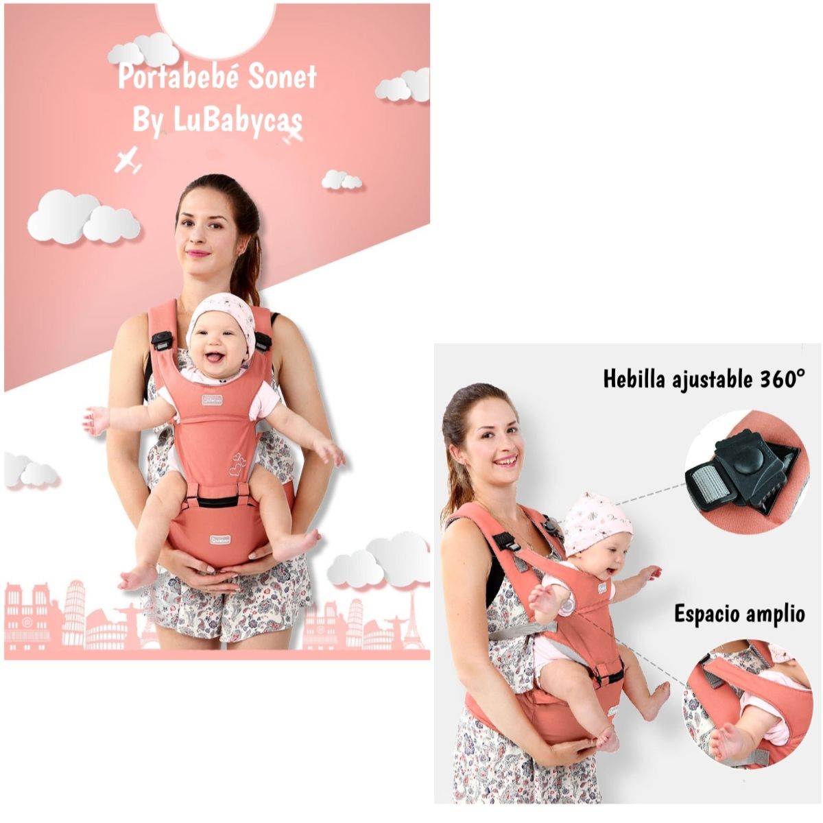 LUBABYCAS - Portabebé Ergonomico 0-3 Años Sonet Rosado By Lubabycas