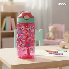 BOPPI - Botella Tritan Kids Antiderrame 480ml Mariposas Rosada Kiosclub