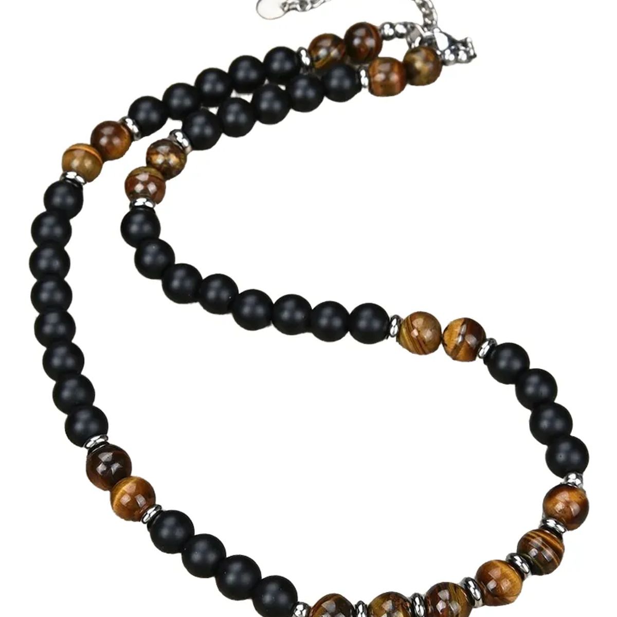 GENERICO - Collar Piedra Onix Y Ojo De Tigre Hombre Moda Unisex
