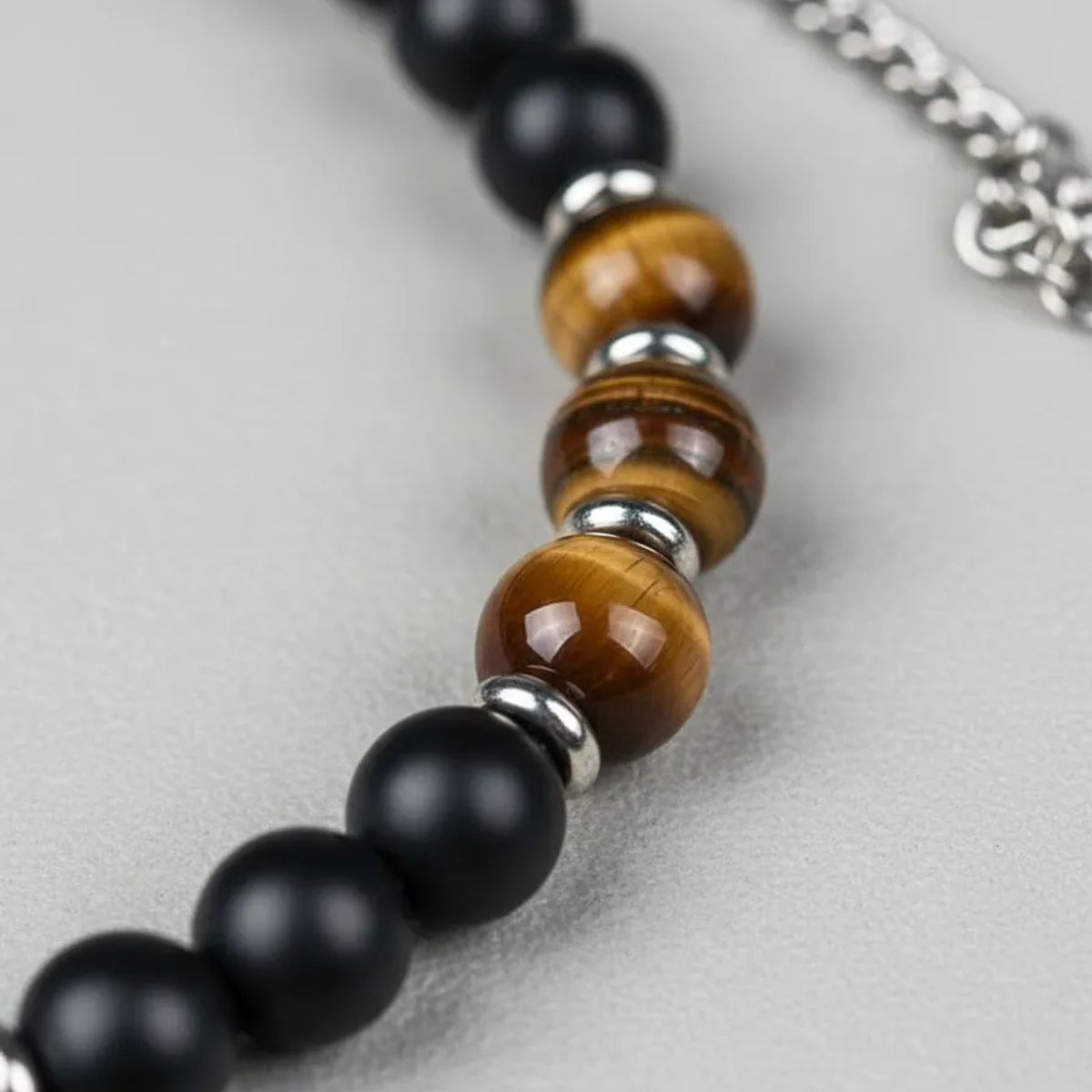 GENERICO - Collar Piedra Onix Y Ojo De Tigre Hombre Moda Unisex