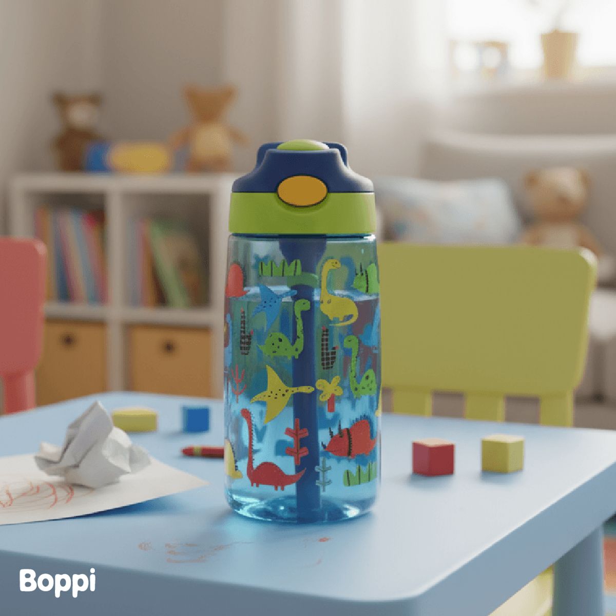 BOPPI - Botella Tritan Kids Antiderrame 480ml Dinosaurios Azul Boppi