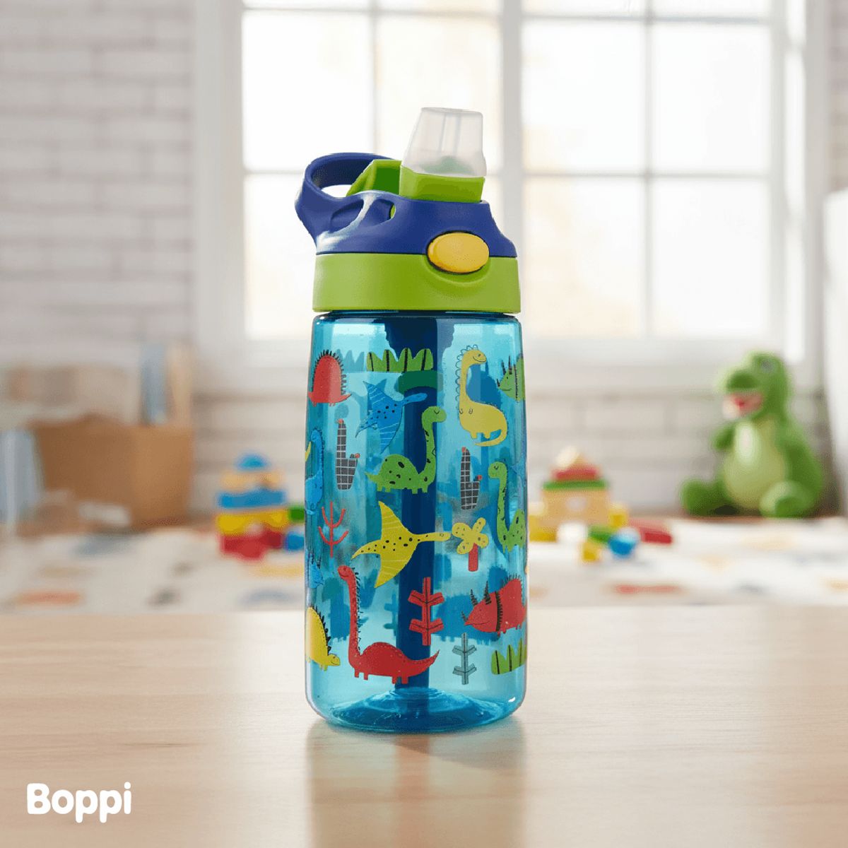 BOPPI - Botella Tritan Kids Antiderrame 480ml Dinosaurios Azul Boppi