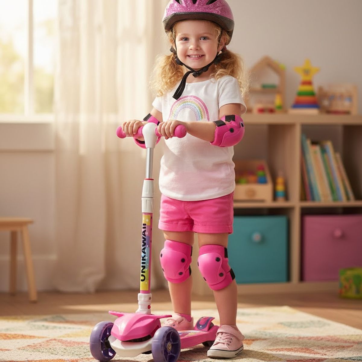 GENERICO - SCOOTER DE 3 RUEDAS UNICKAWAII CON DISEÑO DE UNICORNIO RUEDAS CON LUCES