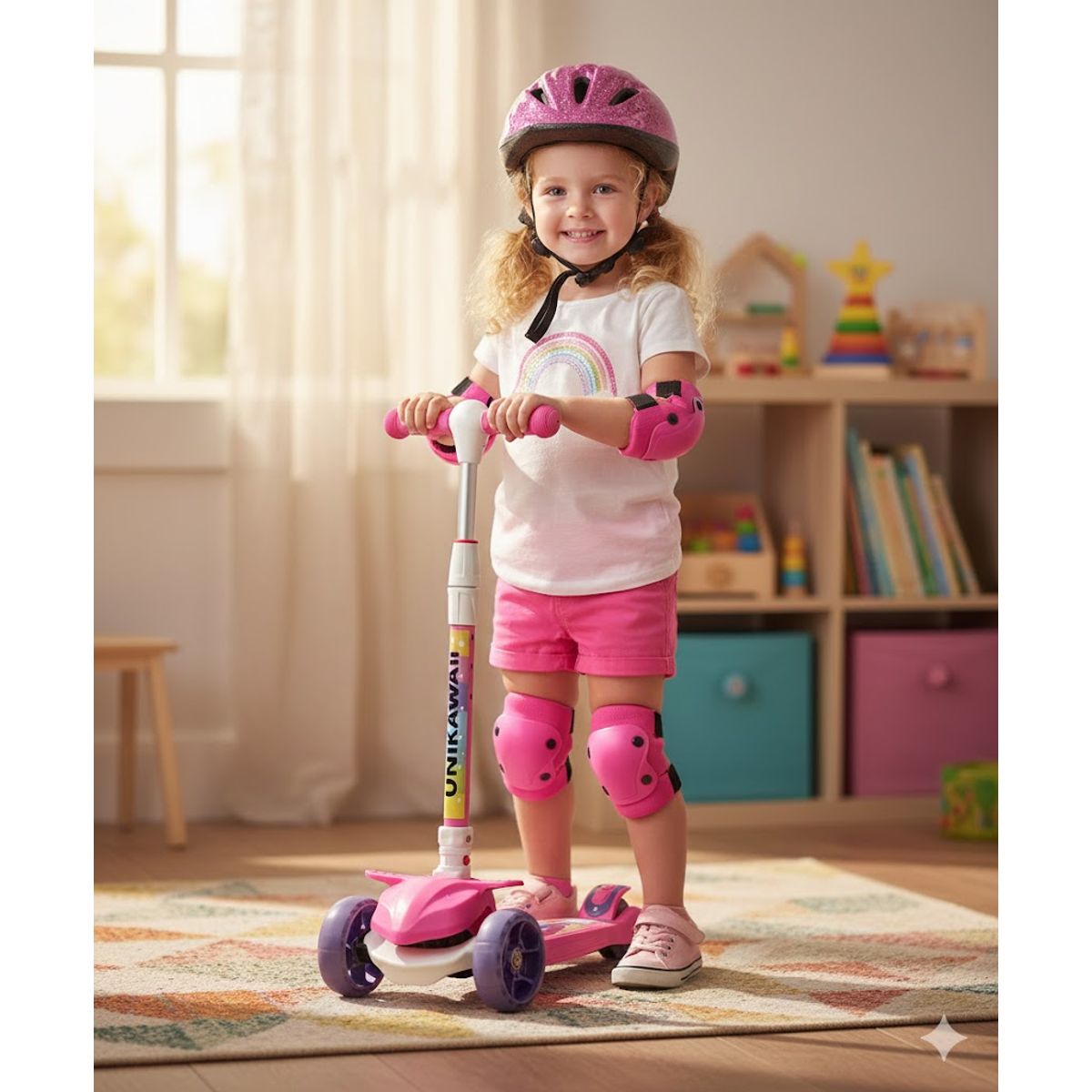 GENERICO - SCOOTER DE 3 RUEDAS UNICKAWAII CON DISEÑO DE UNICORNIO RUEDAS CON LUCES