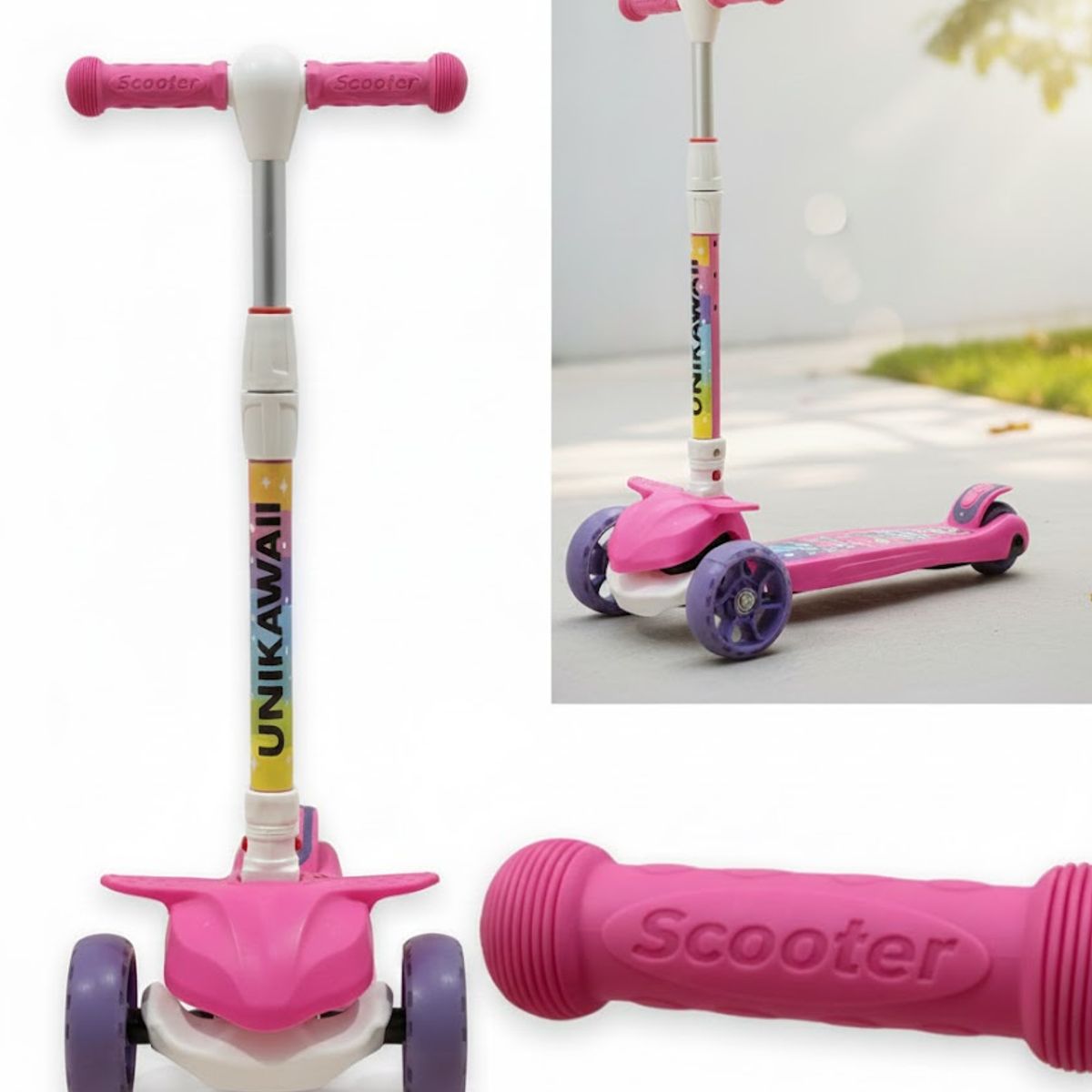 GENERICO - SCOOTER DE 3 RUEDAS UNICKAWAII CON DISEÑO DE UNICORNIO RUEDAS CON LUCES
