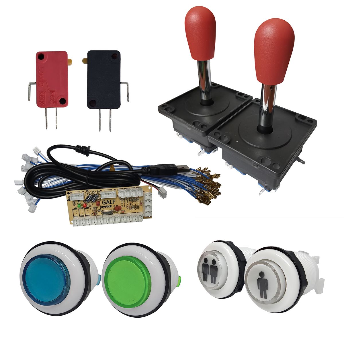 GENERICO - Kit arcade USB palanca ROJA Tipo calle Botón Azul y Verde