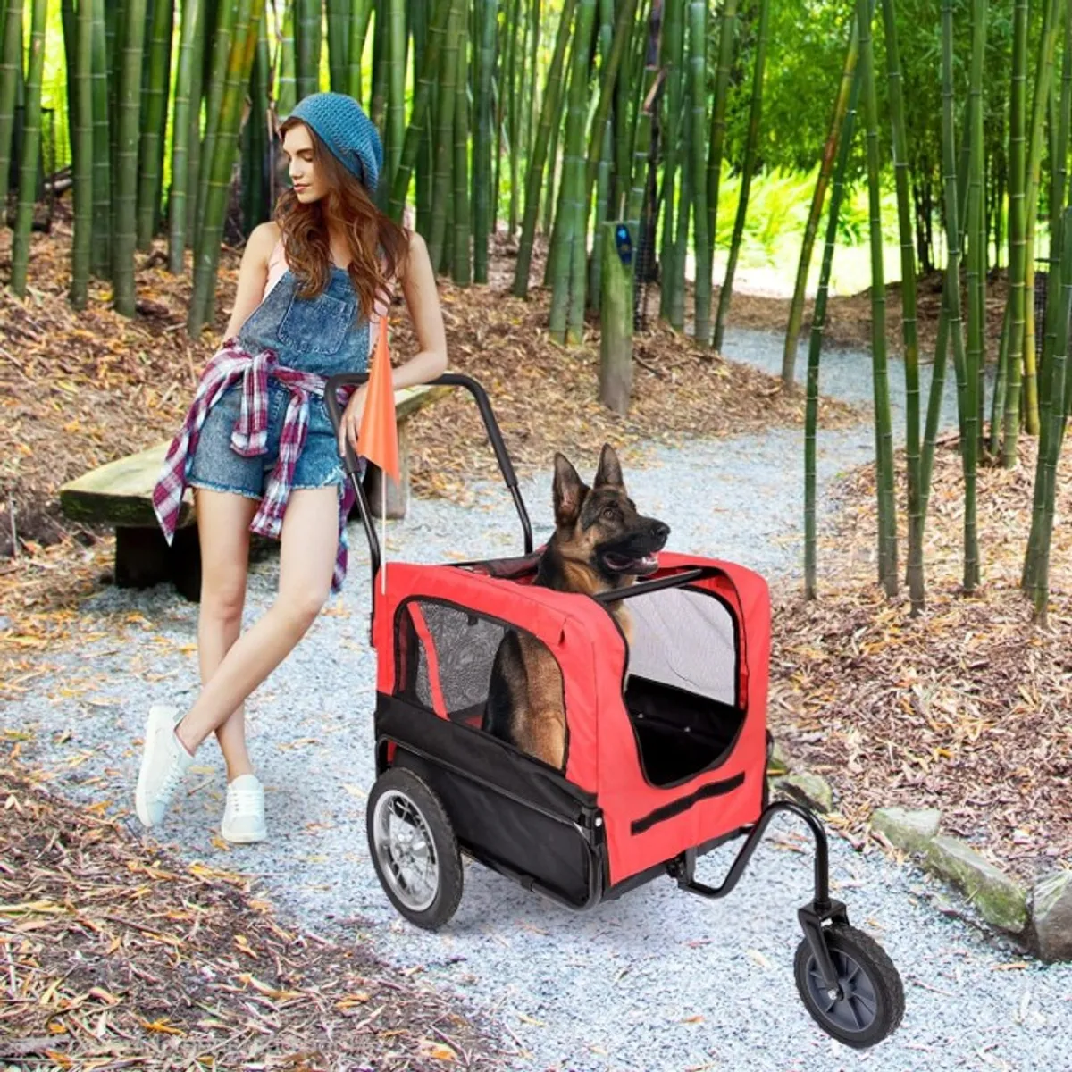 HOOPET - Coche Transportador De Paseo Para Mascotas 2 En 1 Rojo