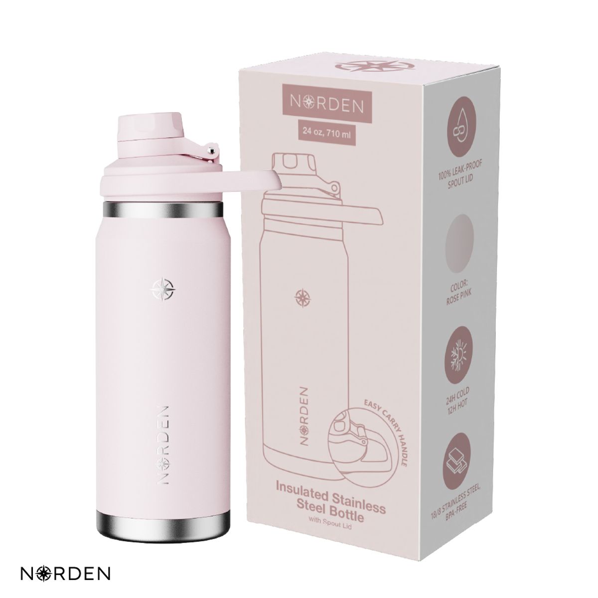 NORDEN - Botella Térmica Acero Inox Rose Pink 710 ml Norden 1 un Kiosclub