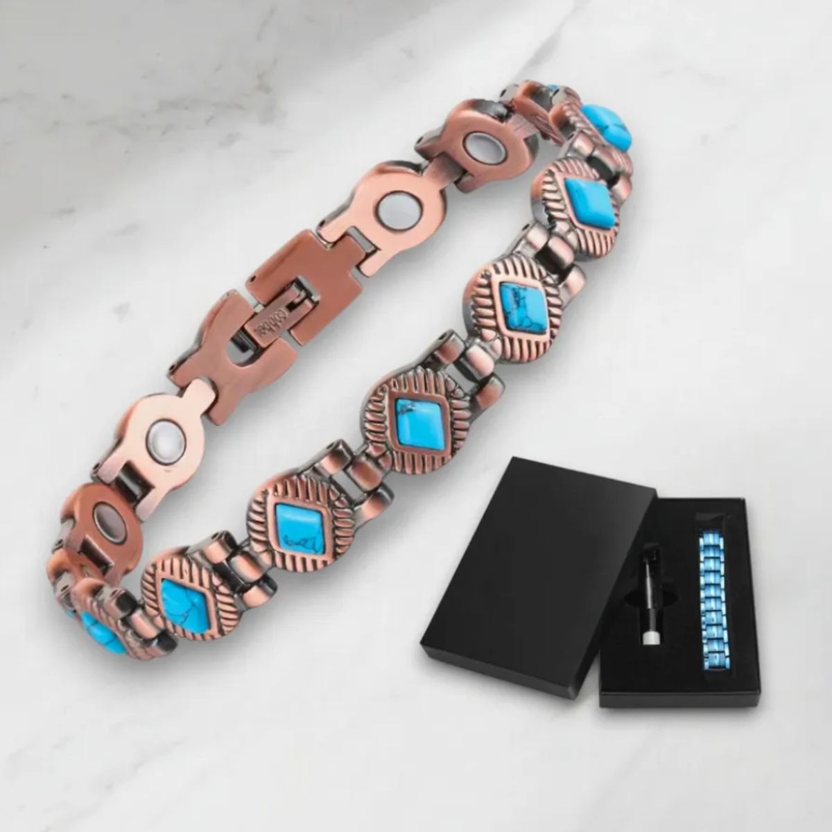 GENERICO - Pulsera Brazalete Cobre Turquesa Imanes Artritis Terapia