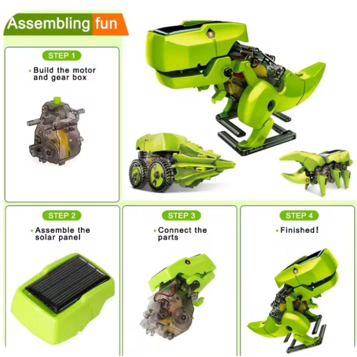 GENERICO - Robot Solar Armable 3 en 1 Ensamblaje Dinosaurio