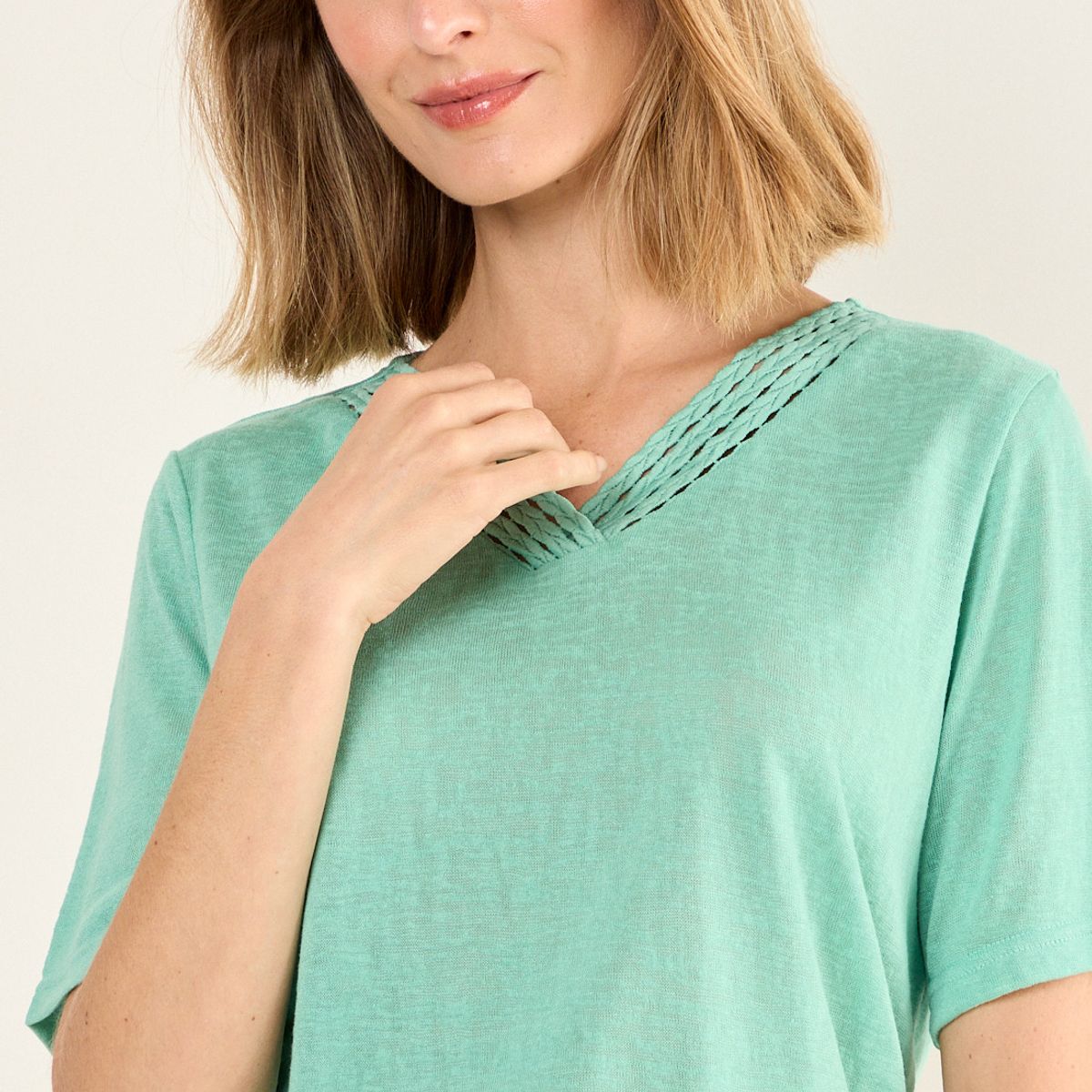 MA GRIFFE - Polera Escote En V Mujer Verde Magriffe