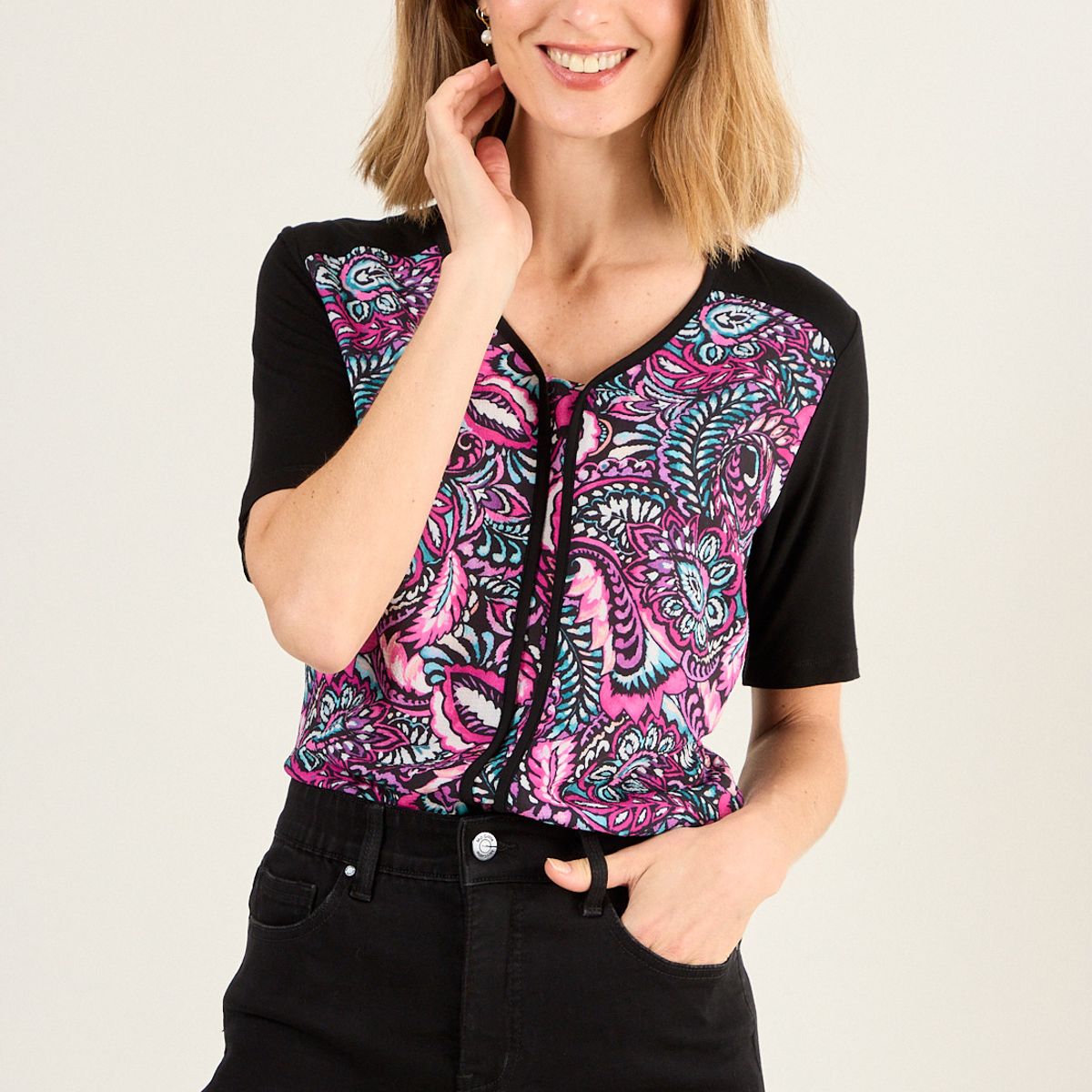 MA GRIFFE - Polera Doble Tela Mujer Fucsia Magriffe