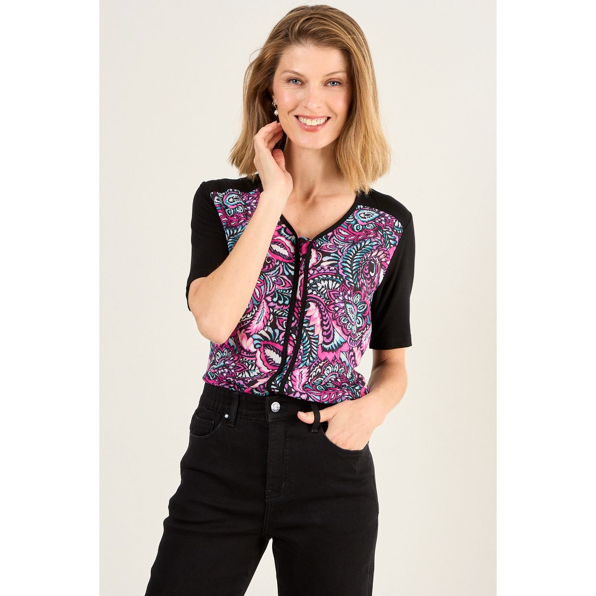 MA GRIFFE - Polera Doble Tela Mujer Fucsia Magriffe