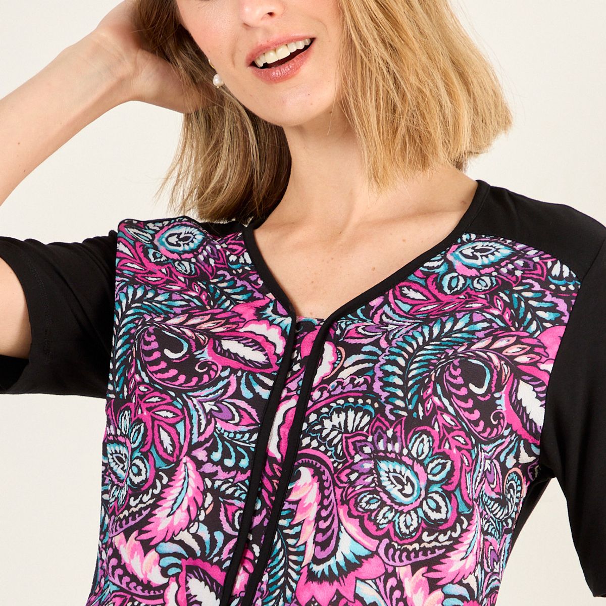 MA GRIFFE - Polera Doble Tela Mujer Fucsia Magriffe