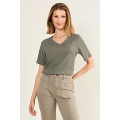 MA GRIFFE - Polera Escote Ev V Mujer Avellana Magriffe