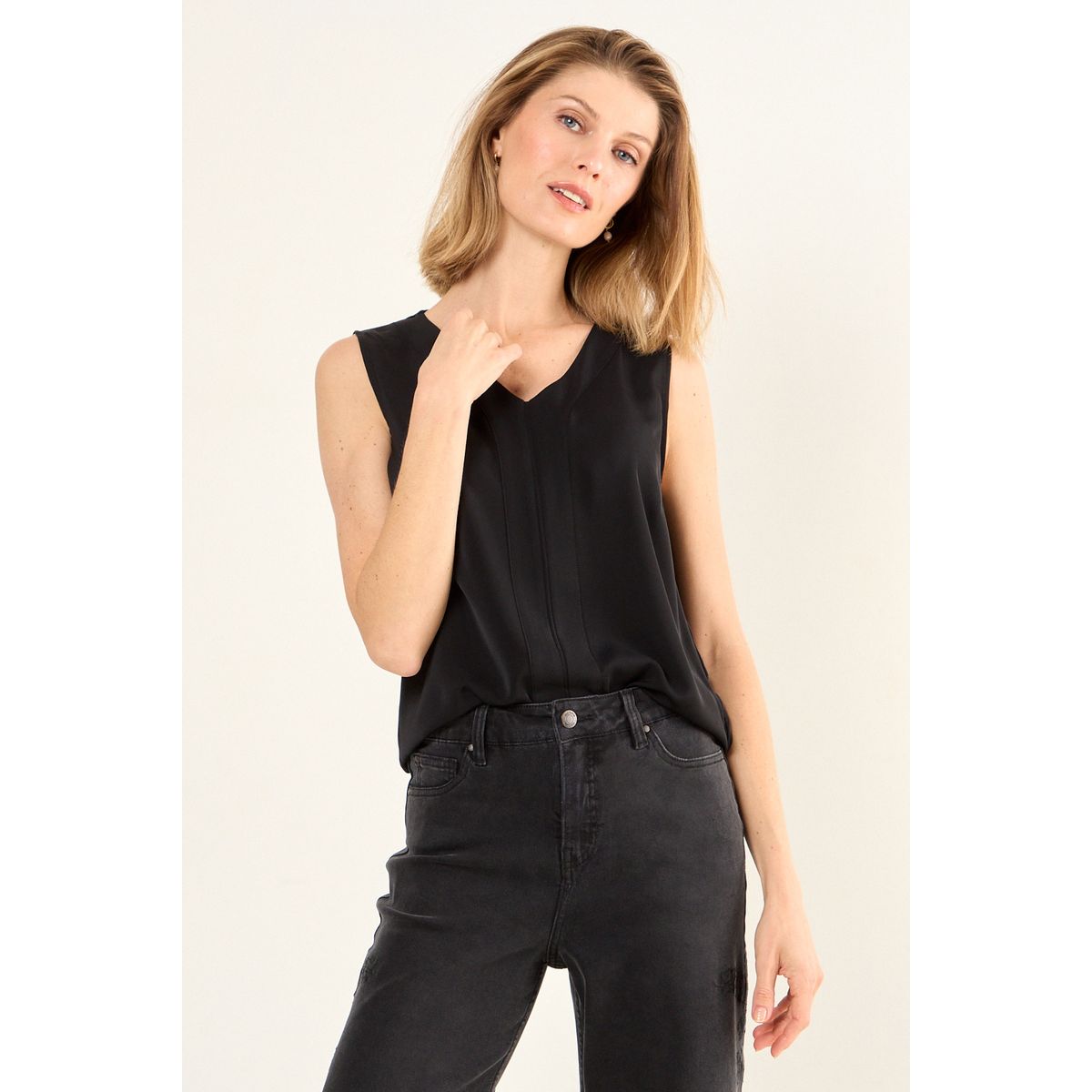 MA GRIFFE - Blusa Sin Mangas Mujer Negro Magriffe