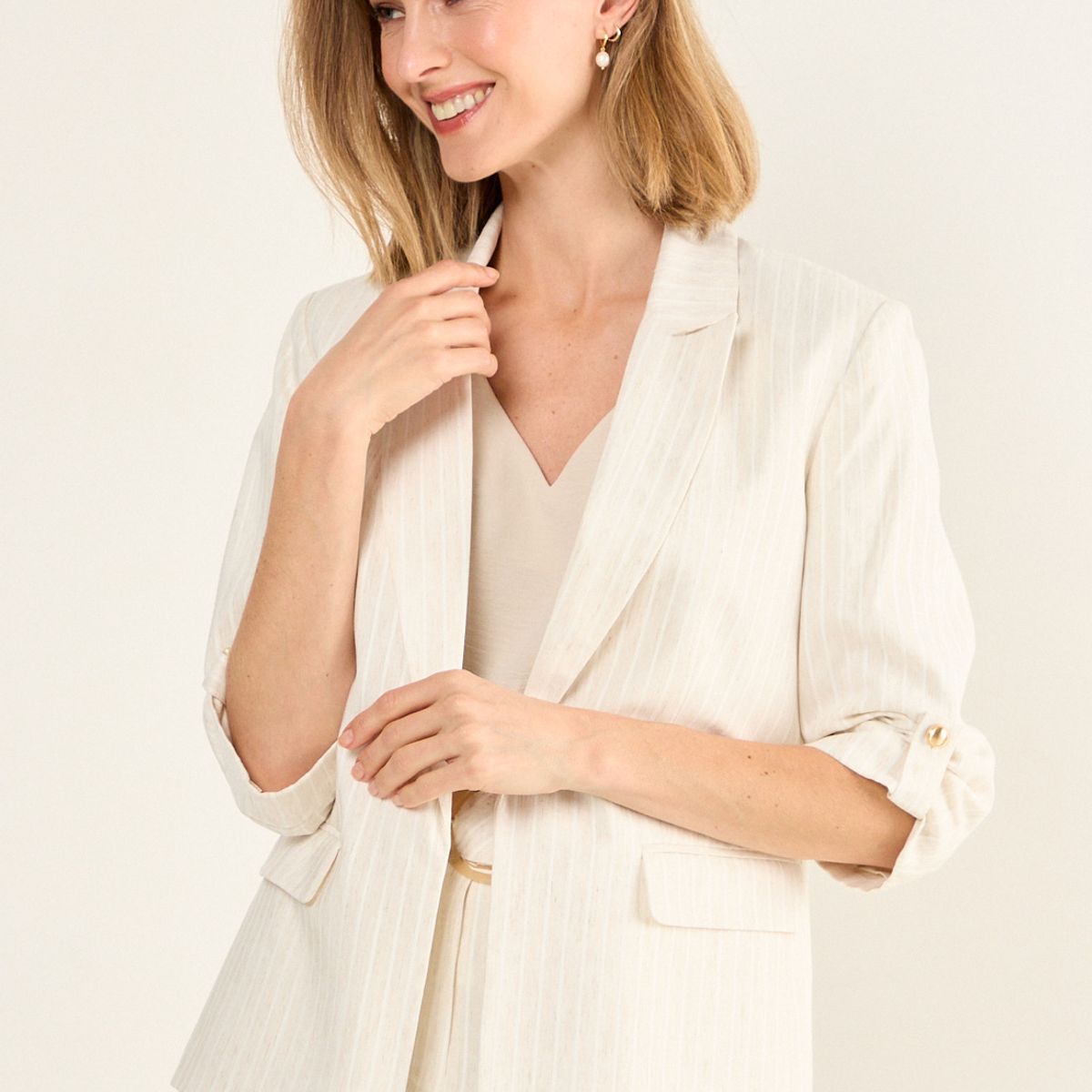 MA GRIFFE - Blazer Lineas Mujer Crudo Magriffe