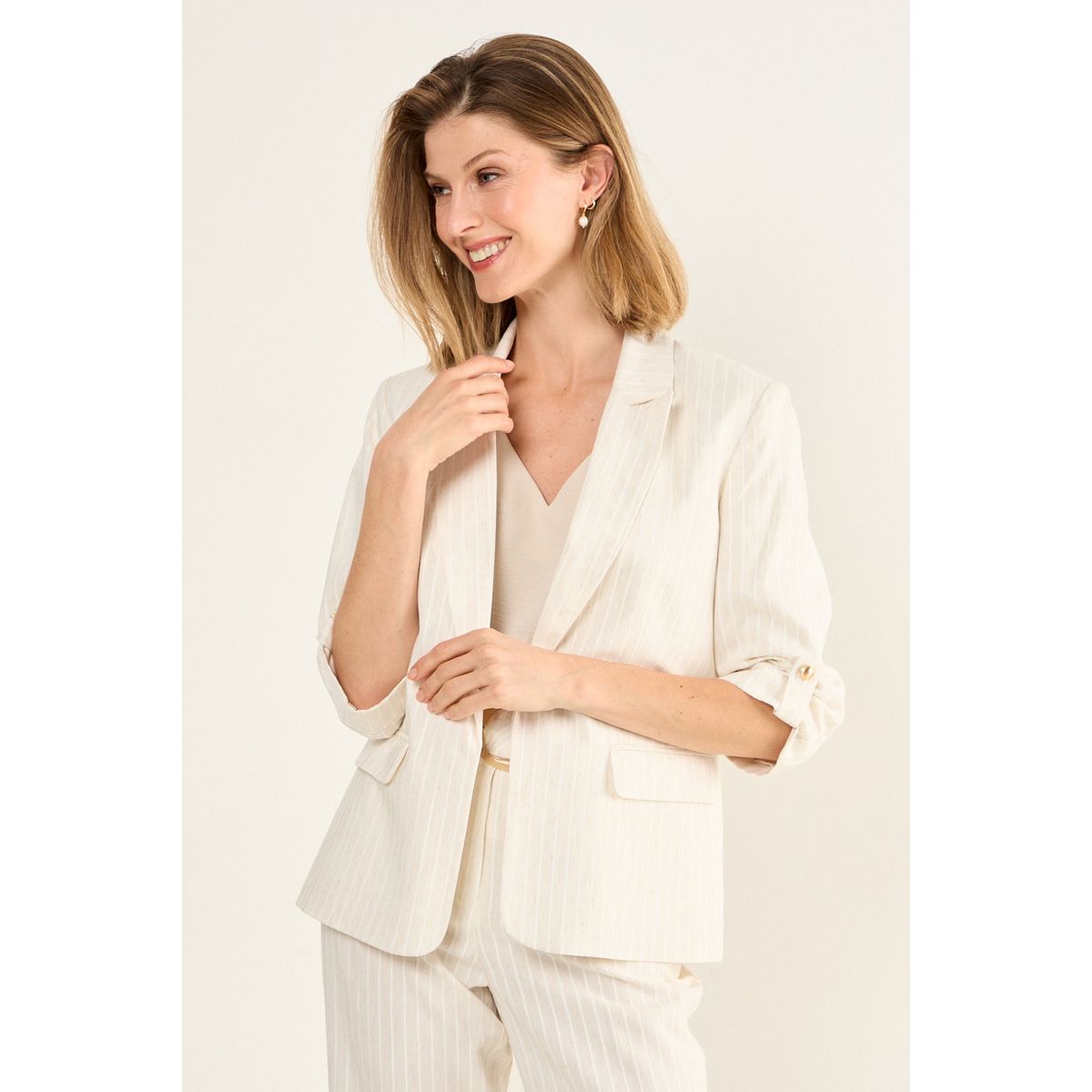 MA GRIFFE - Blazer Lineas Mujer Crudo Magriffe