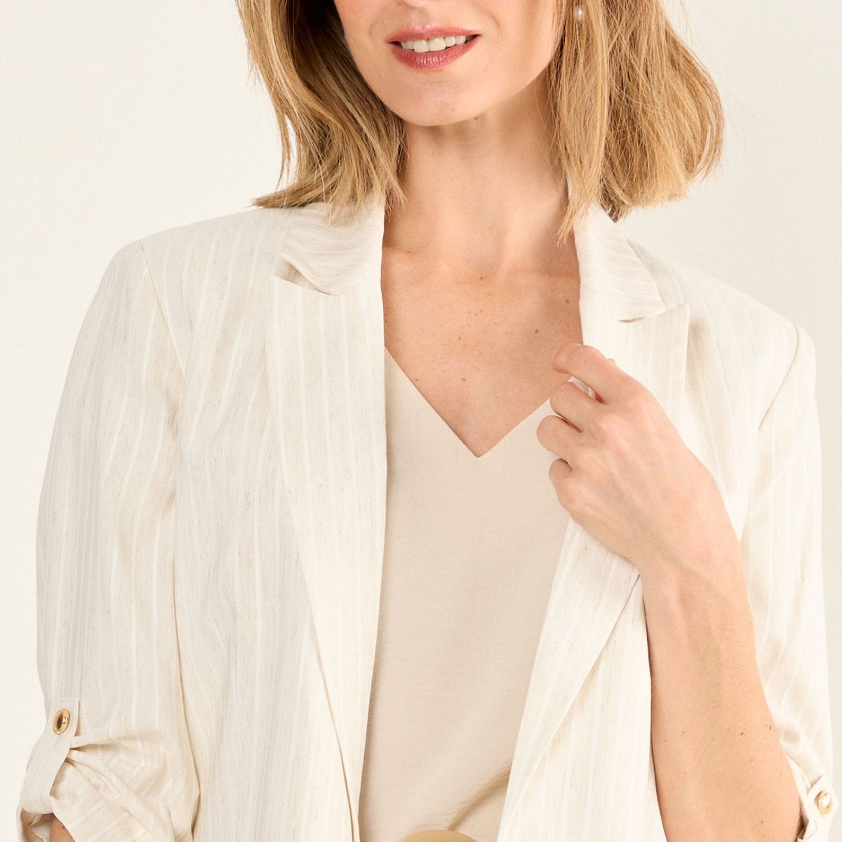 MA GRIFFE - Blazer Lineas Mujer Crudo Magriffe