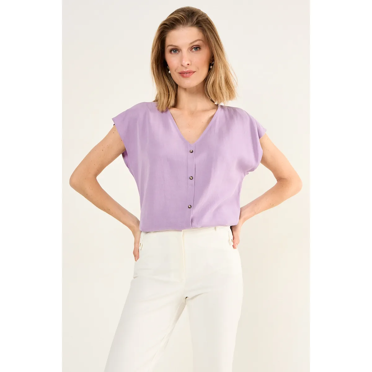 MA GRIFFE - Blusa Escote En V Mujer Morado Magriffe