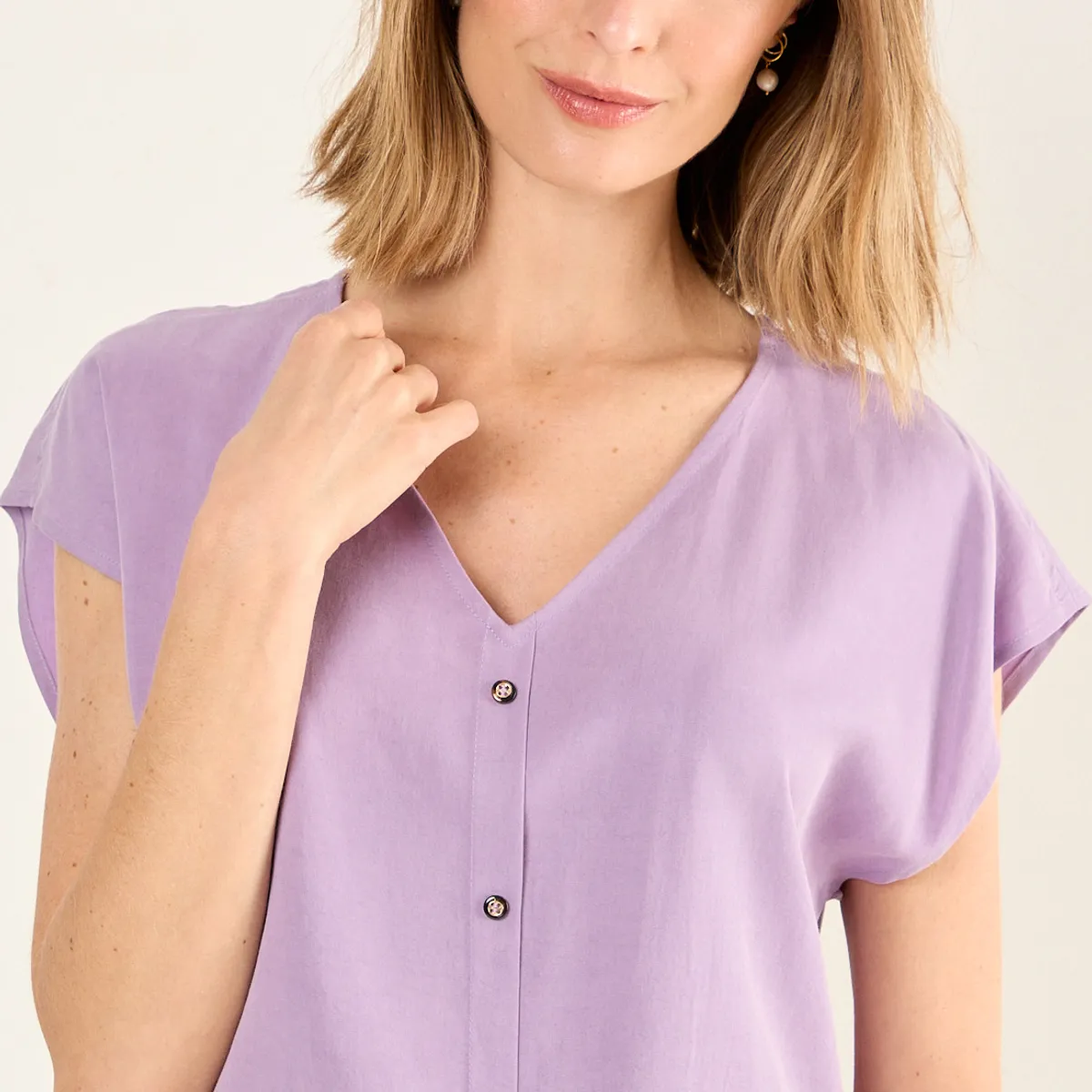 MA GRIFFE - Blusa Escote En V Mujer Morado Magriffe
