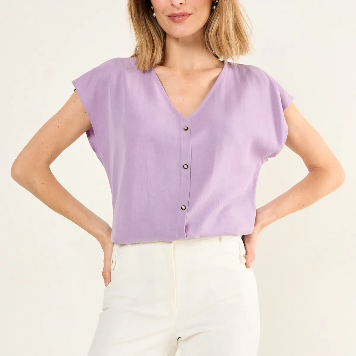 MA GRIFFE - Blusa Escote En V Mujer Morado Magriffe