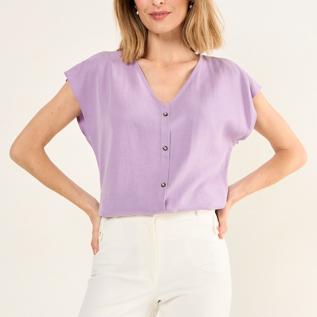 MA GRIFFE - Blusa Escote En V Mujer Morado Magriffe