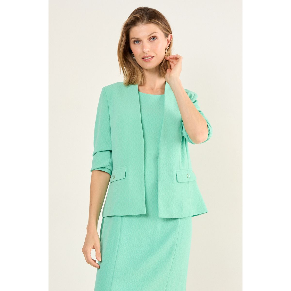 MA GRIFFE - Blazer Sin Solapa Mujer Verde Magriffe