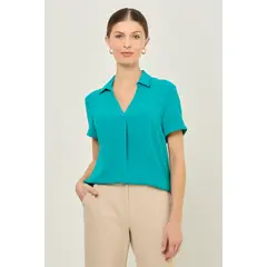 MA GRIFFE - Blusa Manga Corta Mujer Verde Magriffe