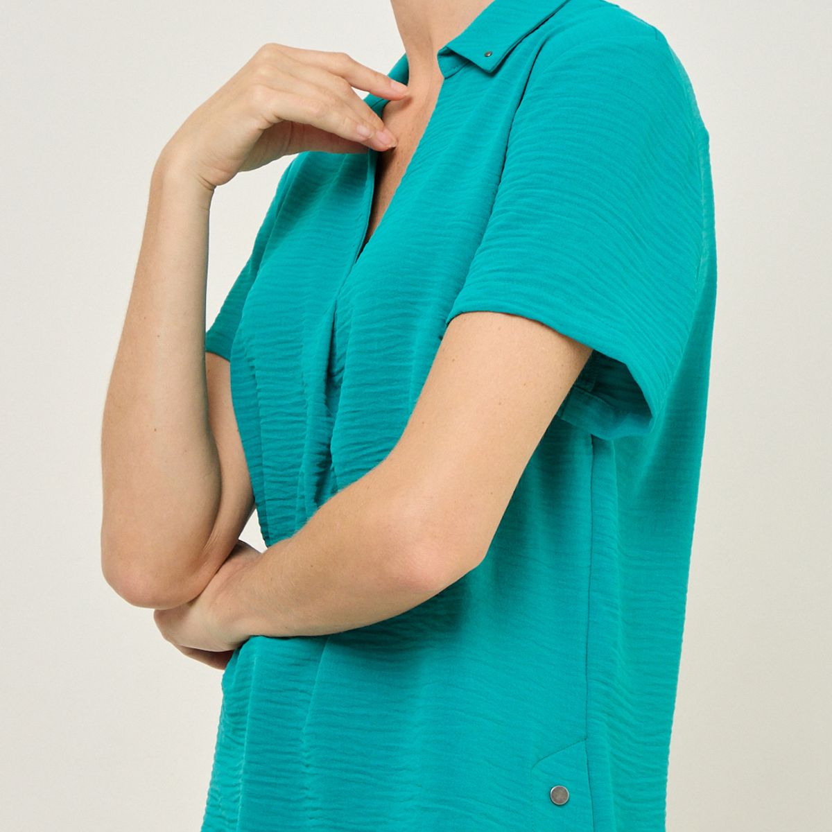 MA GRIFFE - Blusa Manga Corta Mujer Verde Magriffe
