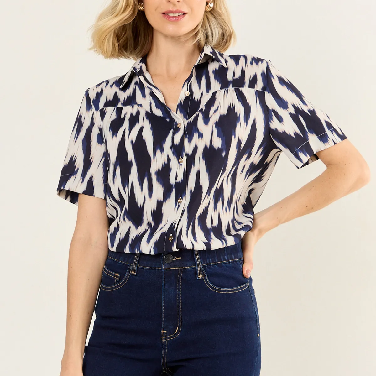 MA GRIFFE - Blusa Camisera Estampada Mujer Crudo Magriffe
