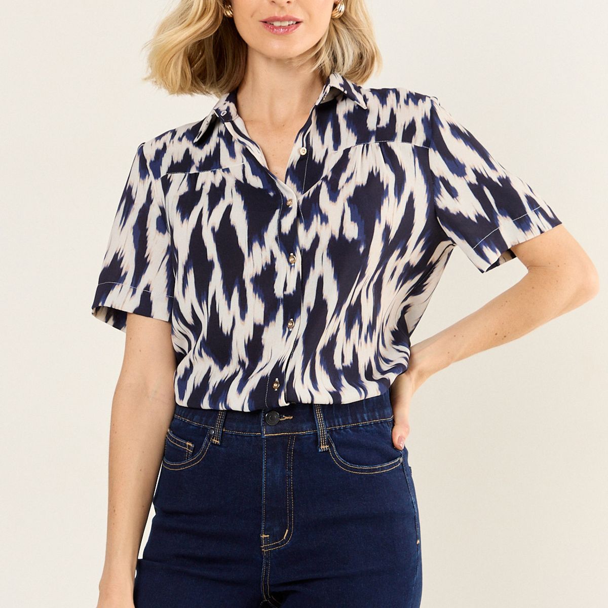 MA GRIFFE - Blusa Camisera Estampada Mujer Crudo Magriffe