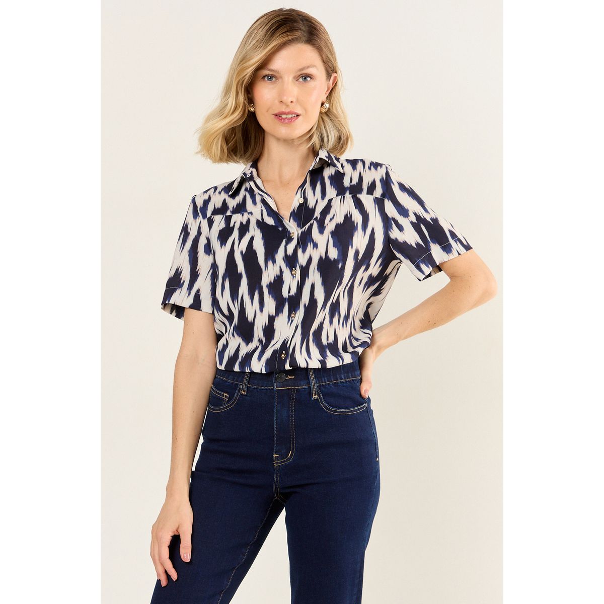 MA GRIFFE - Blusa Camisera Estampada Mujer Crudo Magriffe
