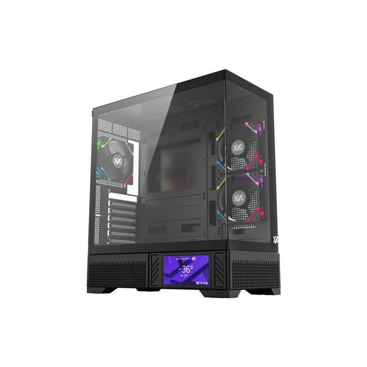 GENERICO - Gabinete Gamer XYZ AURORAX 100 PRO, Panel Panorámico, Pantalla 5.5", Incluye 3 Fans, Negro