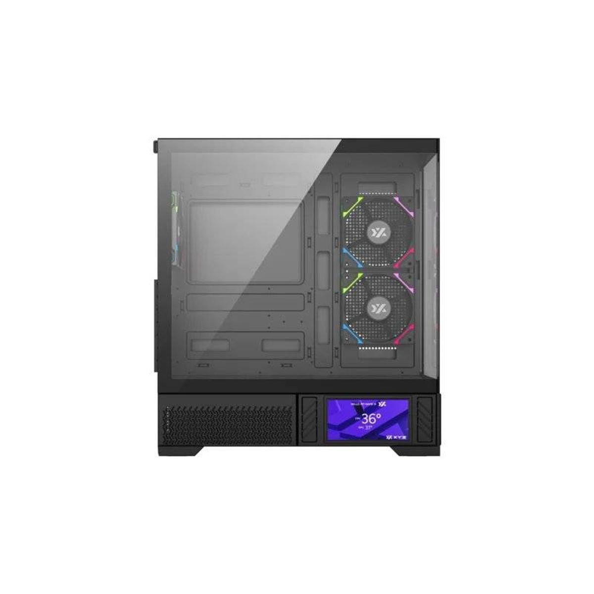 GENERICO - Gabinete Gamer XYZ AURORAX 100 PRO, Panel Panorámico, Pantalla 5.5", Incluye 3 Fans, Negro
