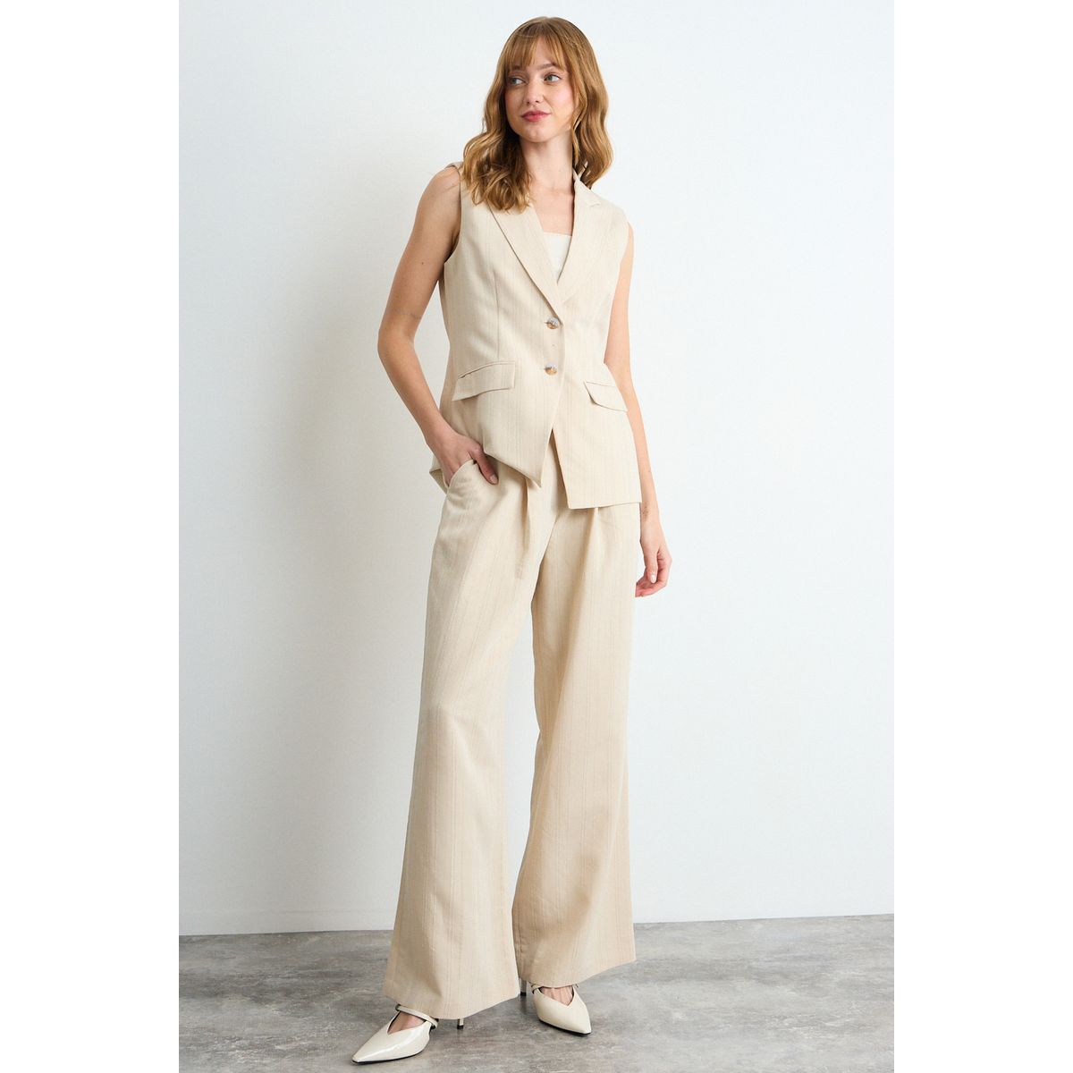 IO - Pantalon Liso Mujer Beige Io